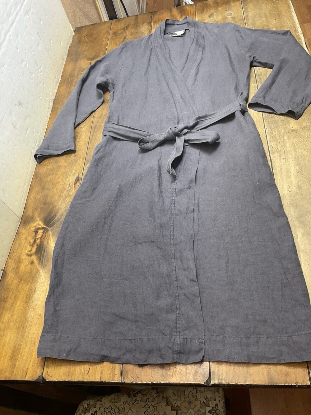 Parachute Robe Unisex 100% Linen Gray Size Small Petite Belted Pockets